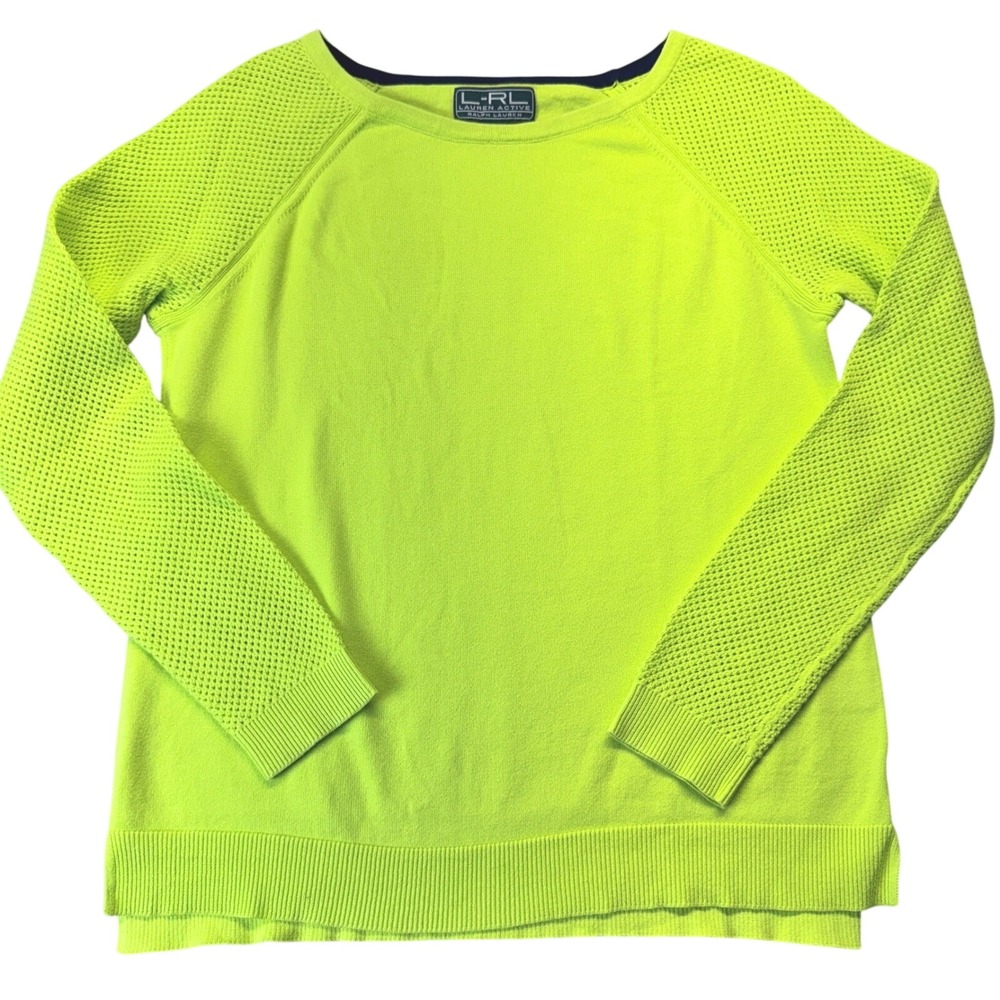 Ralph Lauren LRL Bright 100% Cotton Mesh Sleeve Knit Sweater Pullover Women LRG.